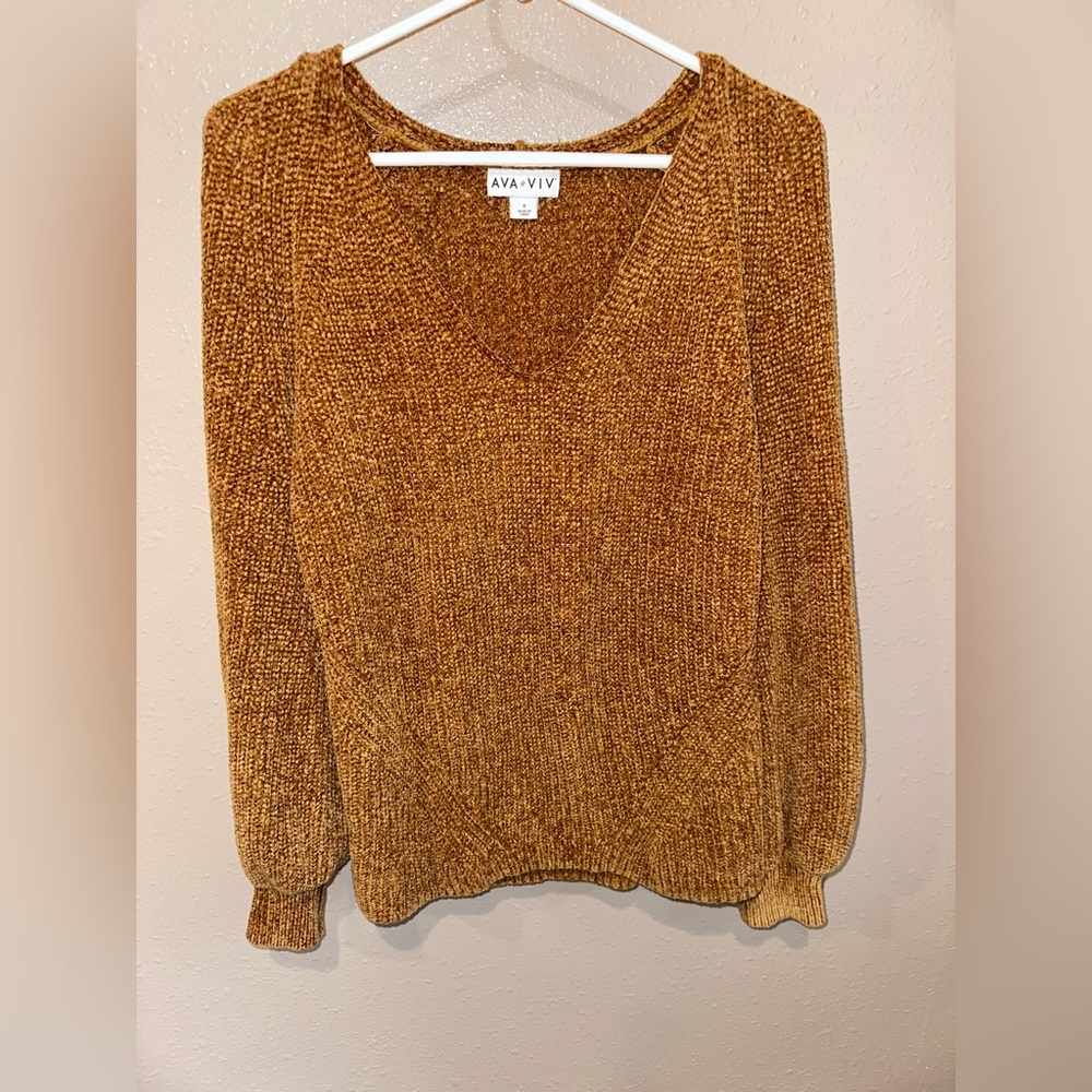 Mustard V-Neck Chenille Sweater